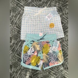 Cat&Jack Blue Checkered and Tropical Print Swim Shorts